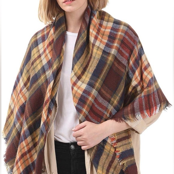 Zando Soft Autumn Tartan Plaid Chunky Wrap Scarf - Picture 3 of 11